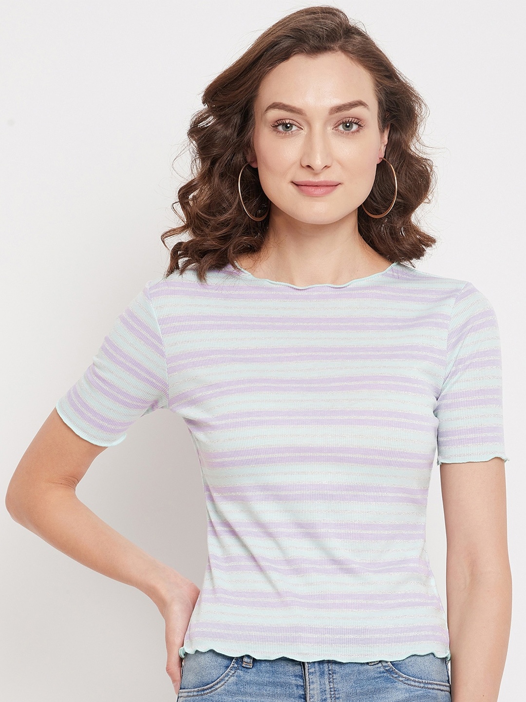 

Madame Women Mauve Striped Cotton Blend Top