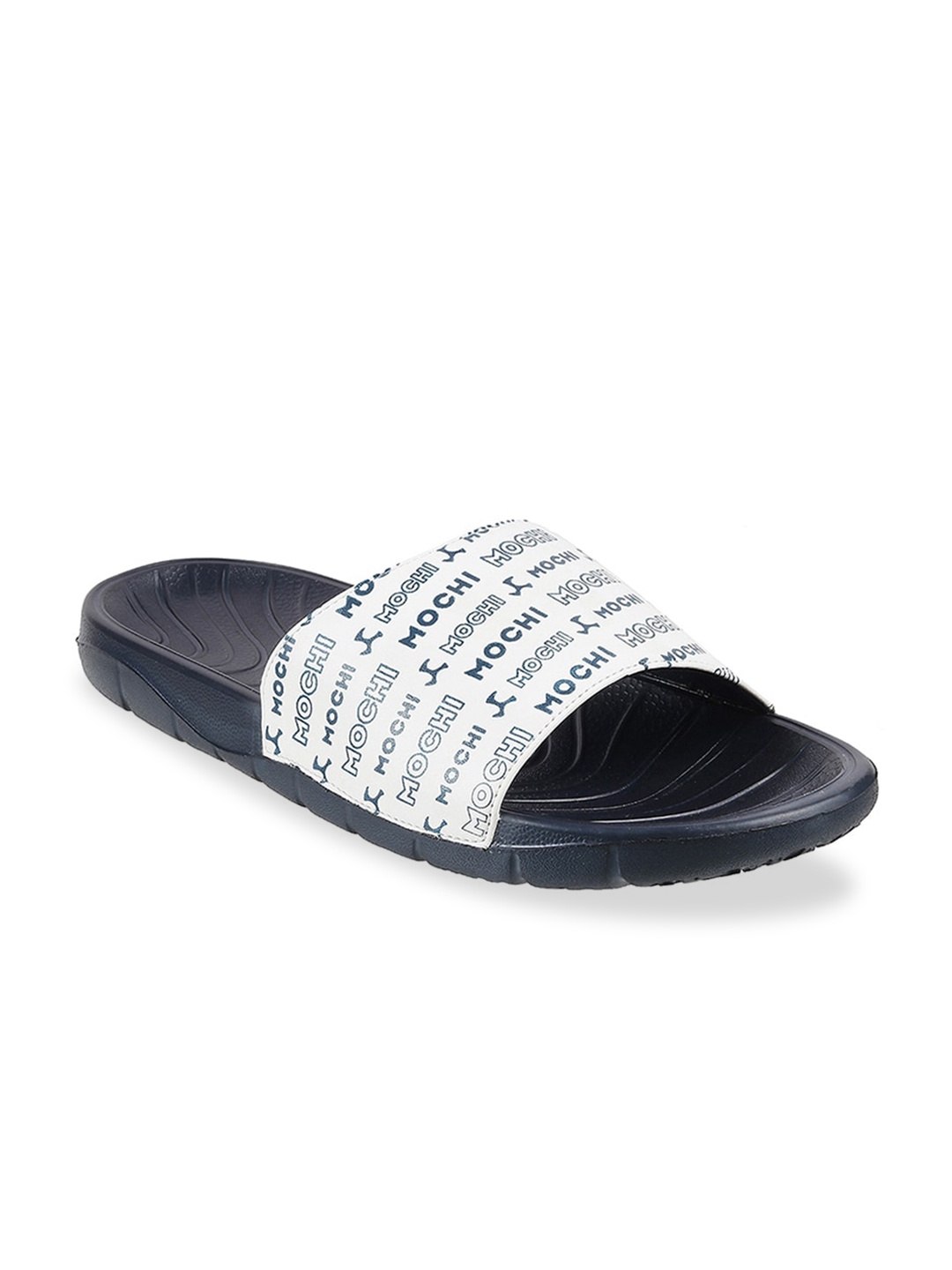 

Mochi Men White & Navy Blue Printed Sliders