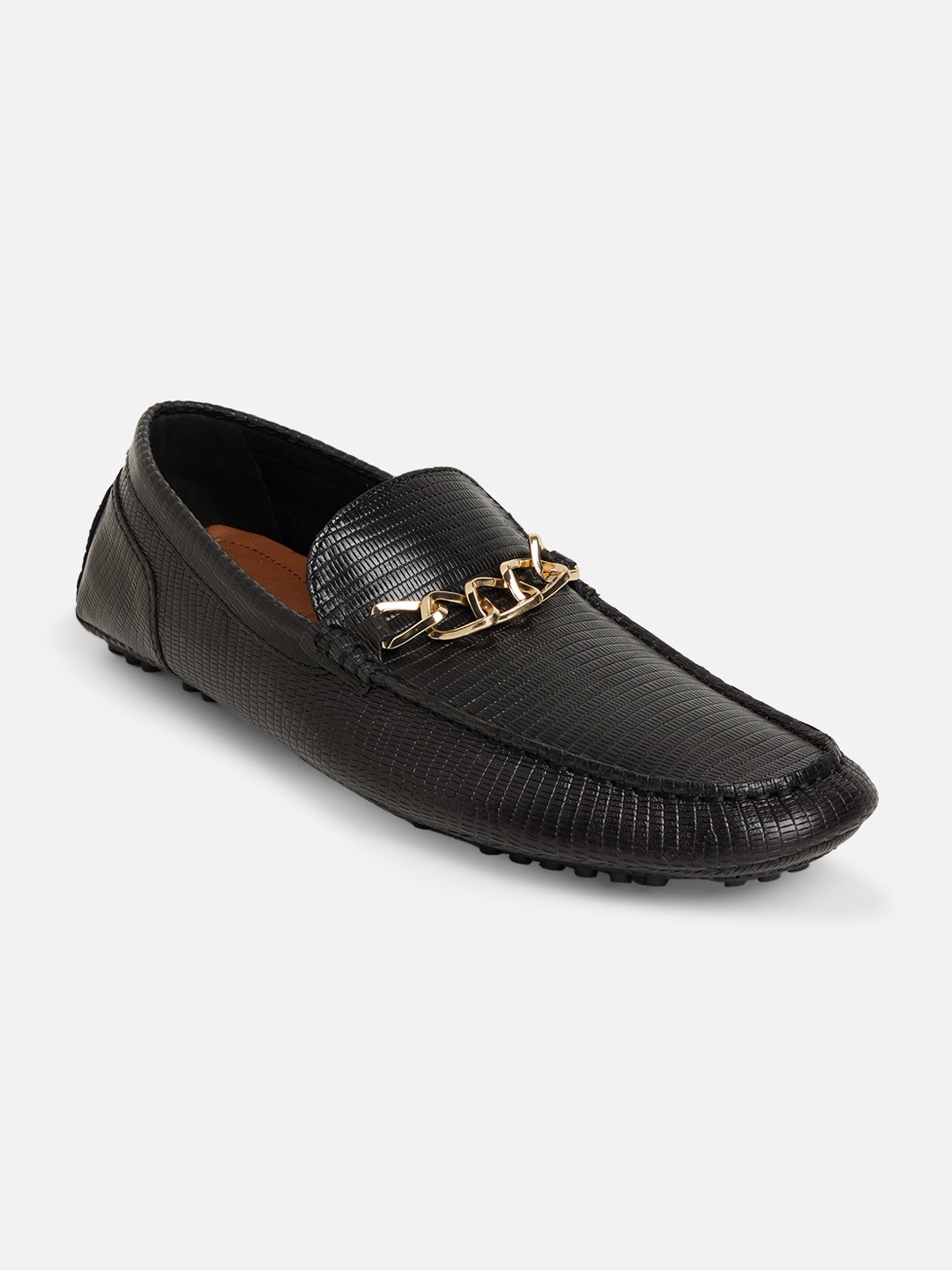 

ALDO Men Black Textured Leather Loafers