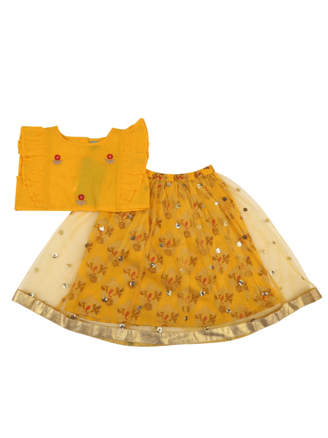 

V-Mart Girls Yellow & Red Embellished Floral Dress
