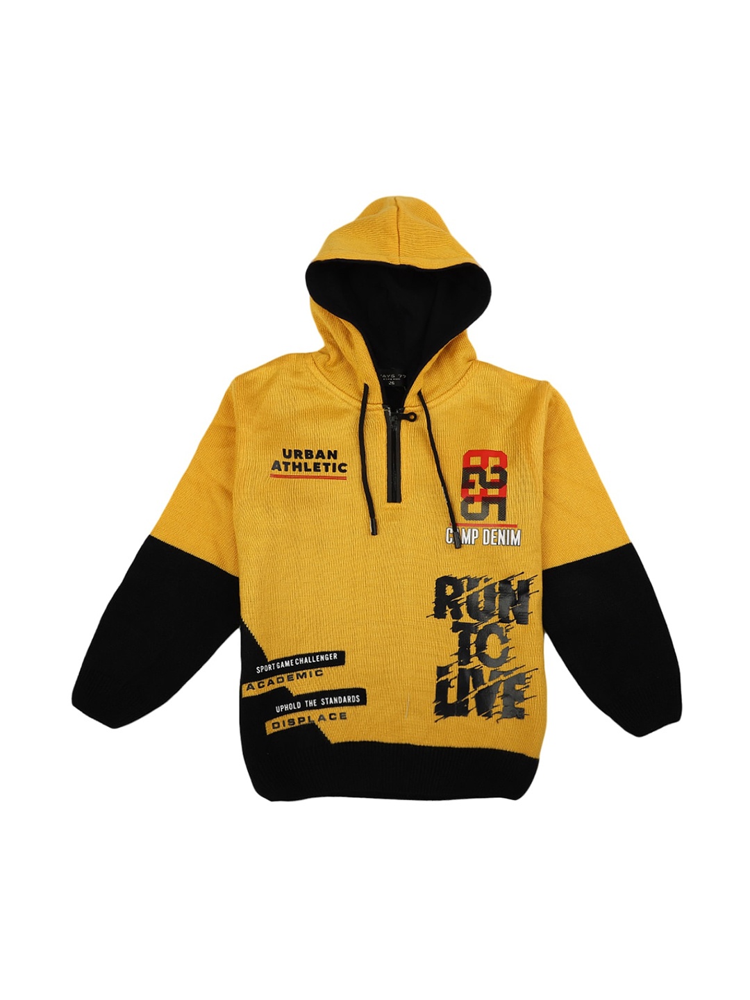 

V-Mart Boys Gold-Toned Printed Hooded Sweatshirt