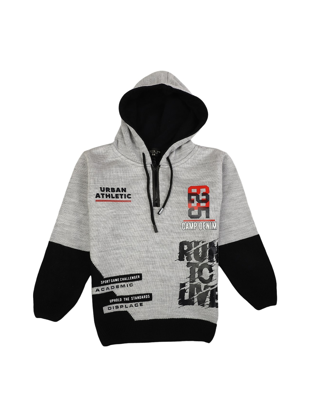 

V-Mart Boys Grey Printed Acrylic Hooded Sweatshirt