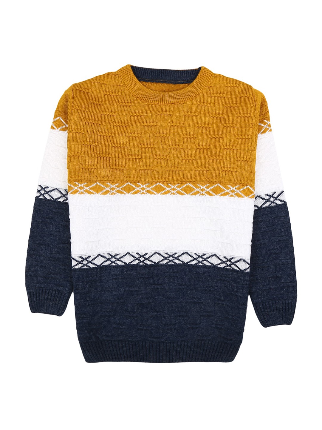 

V-Mart Boys Navy Blue & Mustard Yellow Self Design Pullover Sweatshirt