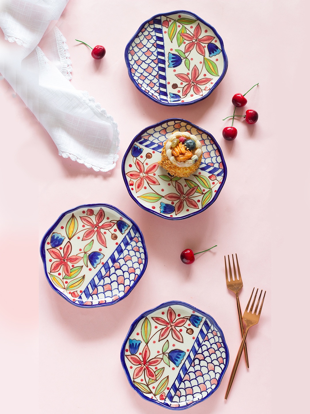 

The Wishing Chair Set of 4 Multicoloured Printed Stoneware Glossy Plates, Multi