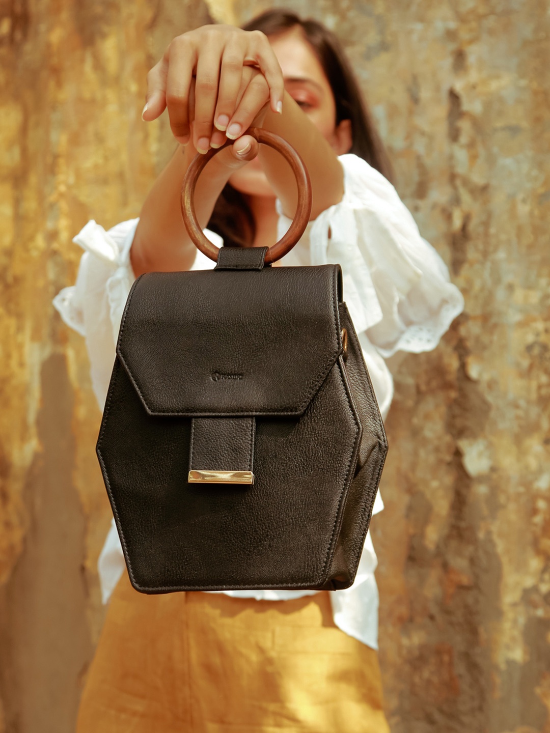 

RASHKI Black PU Structured Handheld Bag with Tasselled