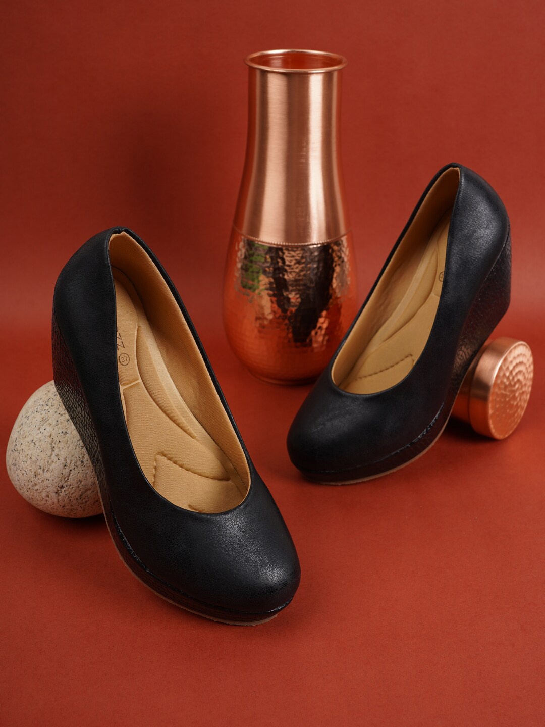 

Rubeezz Black Embellished Synthetic Mid Top Party Wedge Pumps