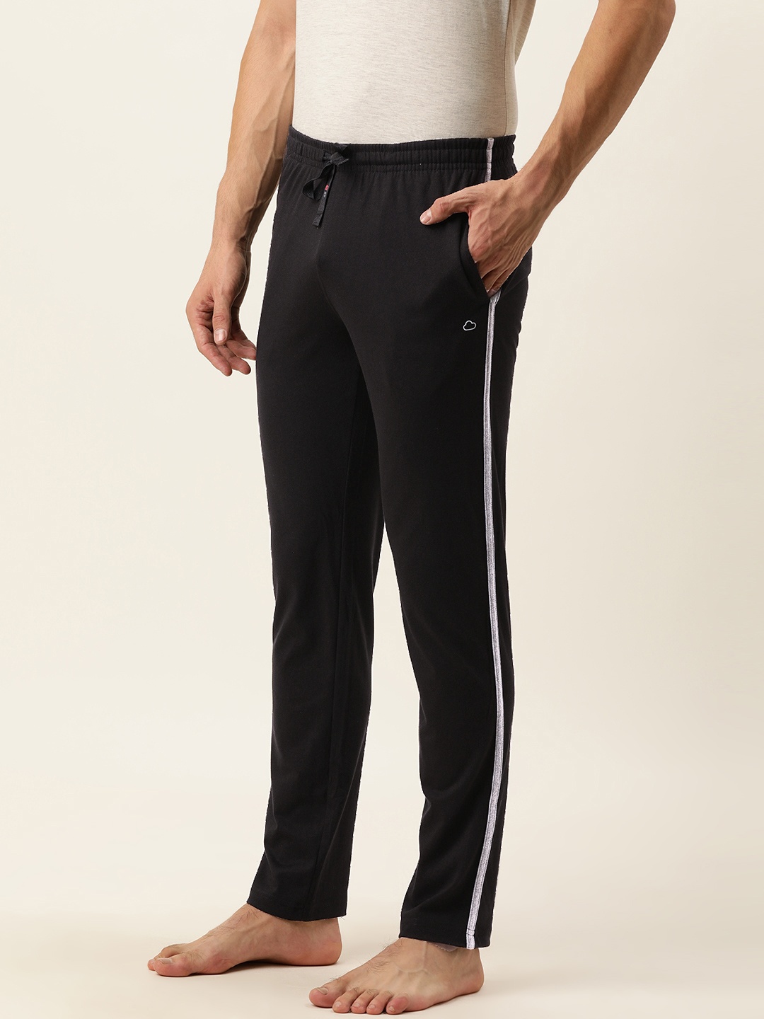 

Sweet Dreams Men Black Side Stripes Mid Rise Casual Lounge Pants