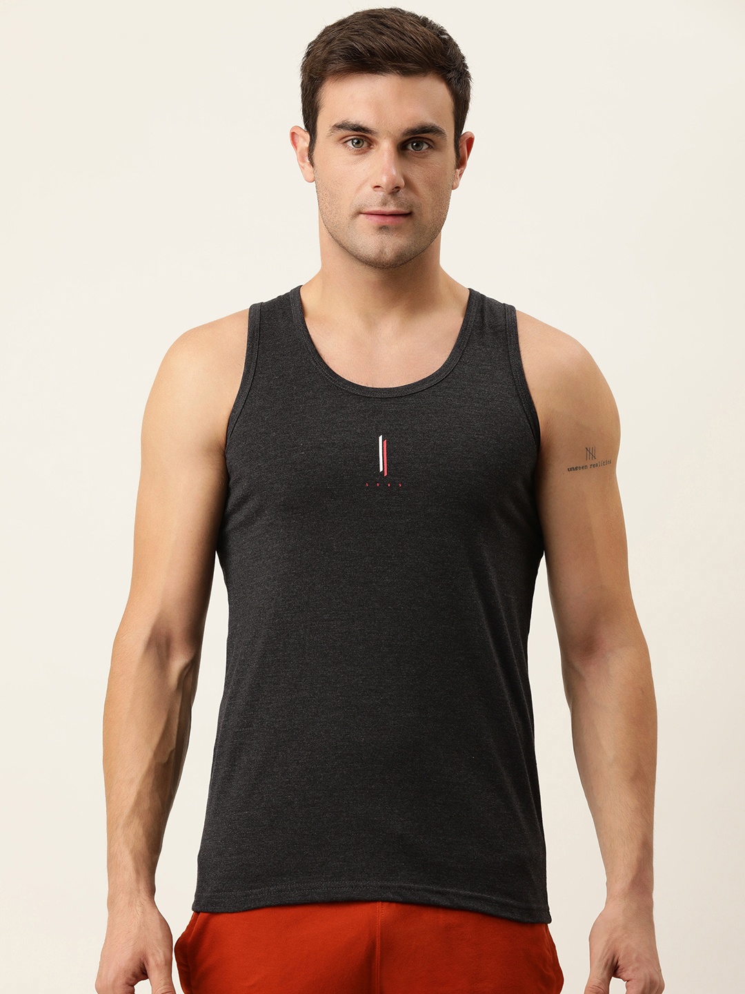 

Sweet Dreams Men Charcoal Solid Casual Lounge Tshirts