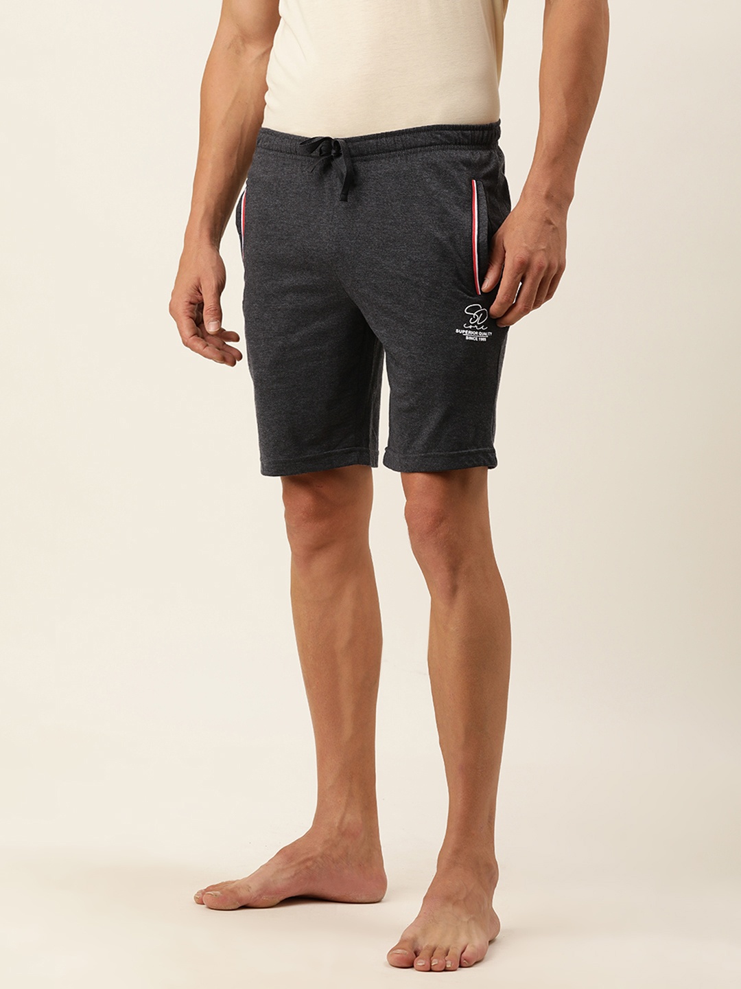 

Sweet Dreams Men Charcoal Grey Solid Mid-Rise Lounge Shorts