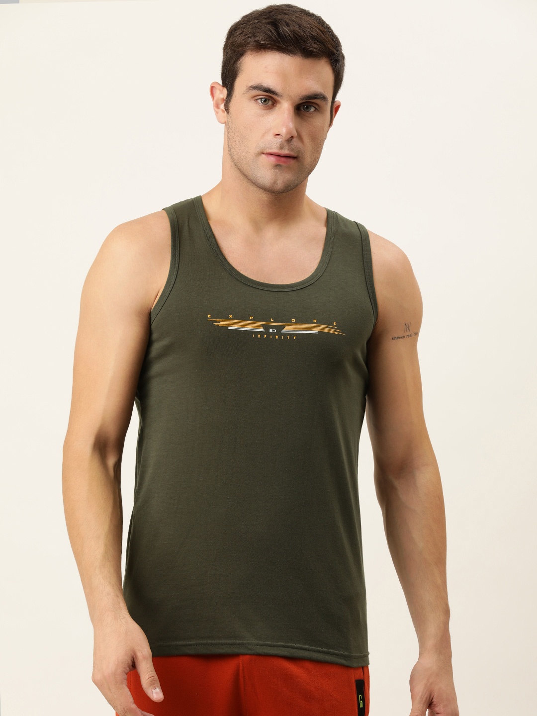 

Sweet Dreams Mens Olive Green Printed Lounge T-shirt