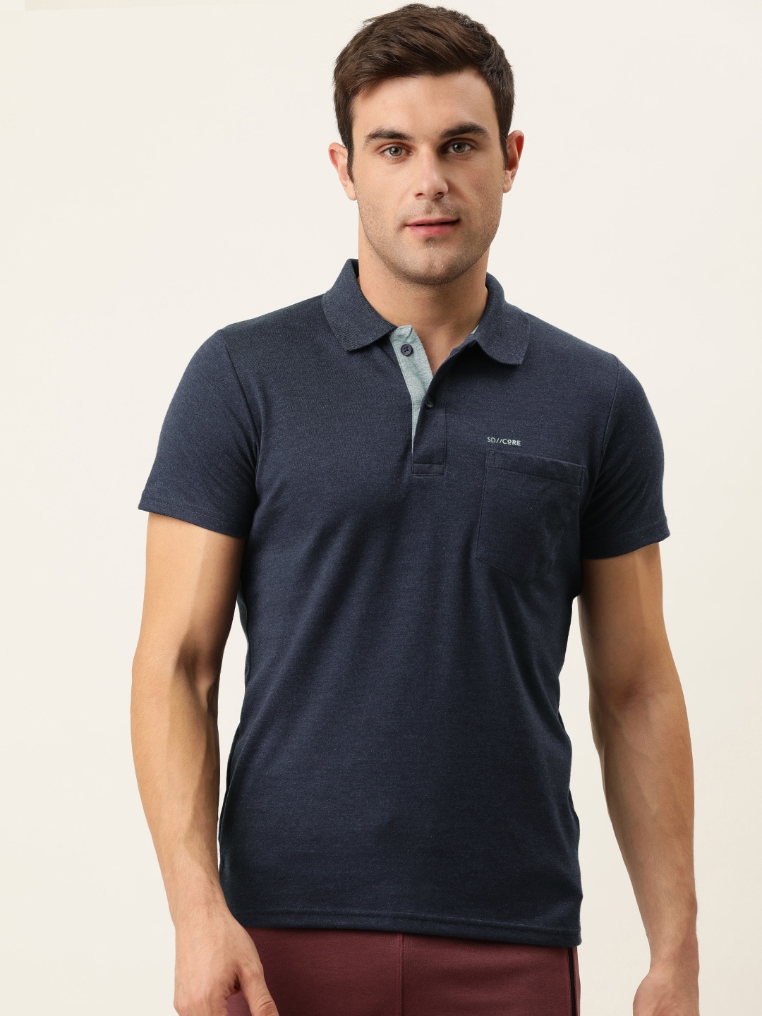 

Sweet Dreams Mens Navy Blue Solid Polo Collar Casual Lounge Tshirts
