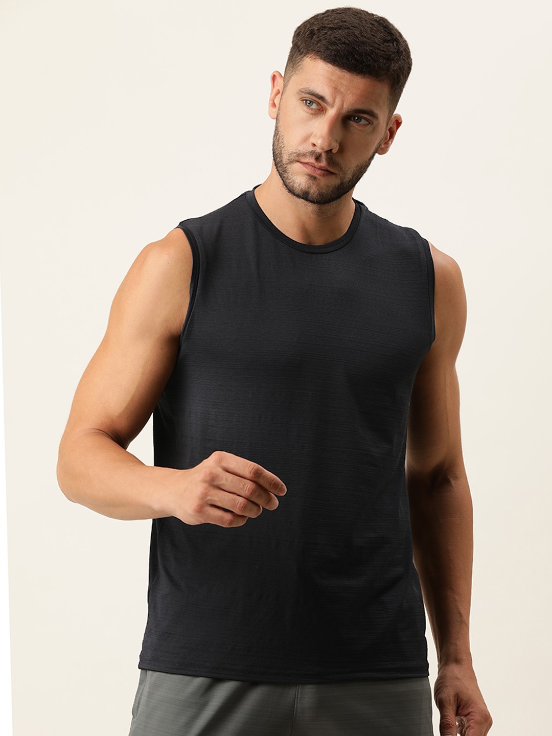 

Sweet Dreams Men Black Solid Sleevless Lounge T-shirt