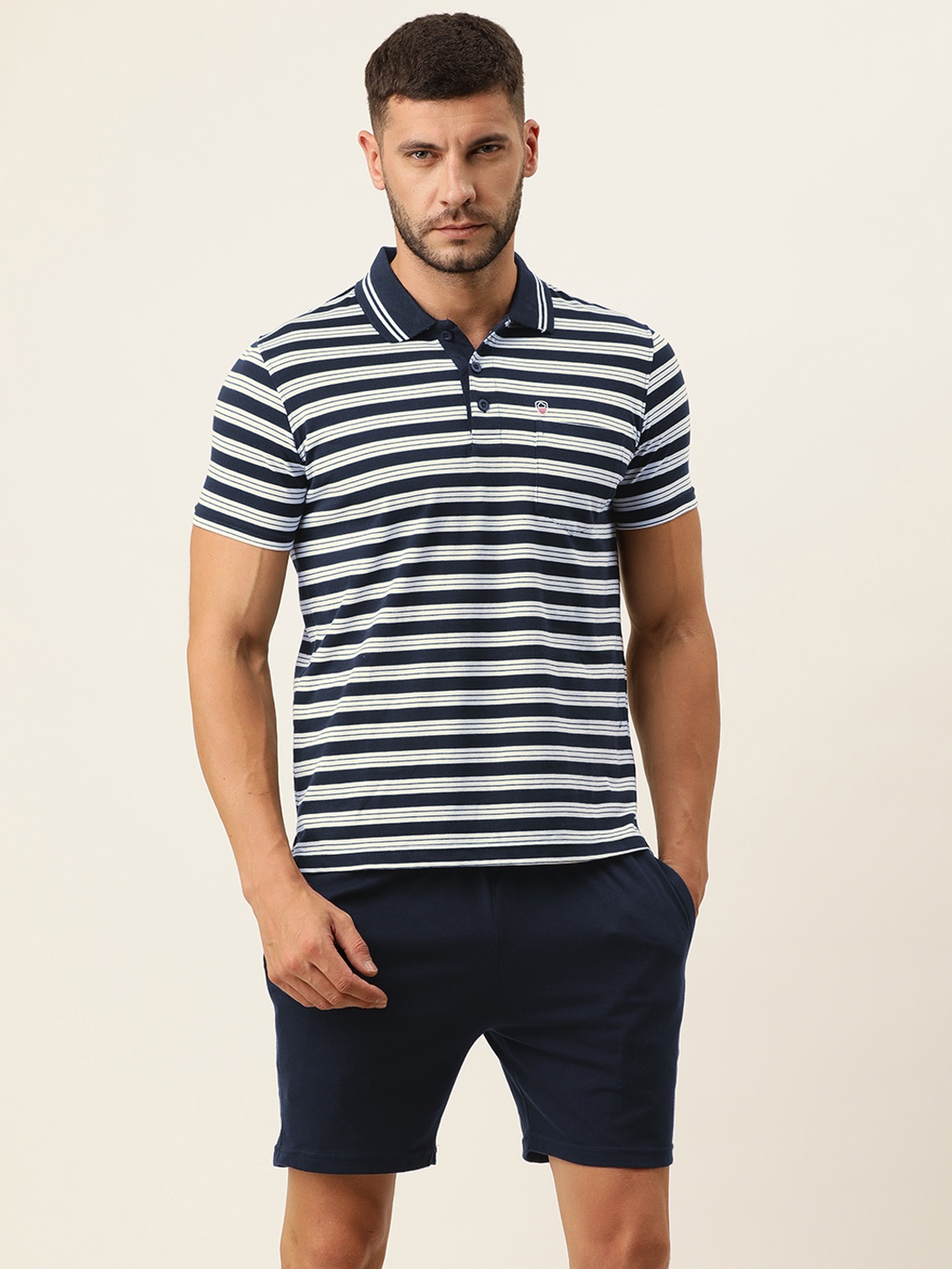 

Sweet Dreams Men Navy Blue & White Stripes Printed Casual Night suit