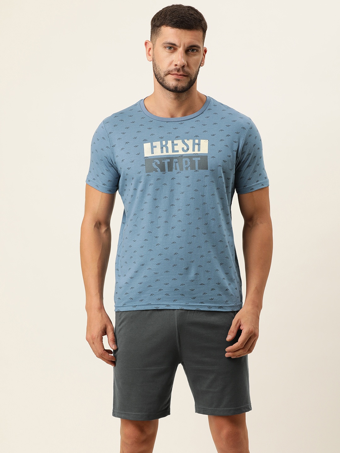 

Sweet Dreams Men Blue & Grey Printed Casual Night suit