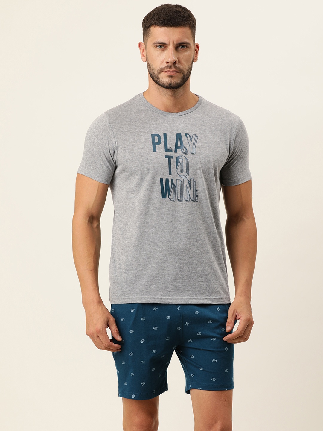 

Sweet Dreams Men Grey & Navy Blue Printed Casual Night suit