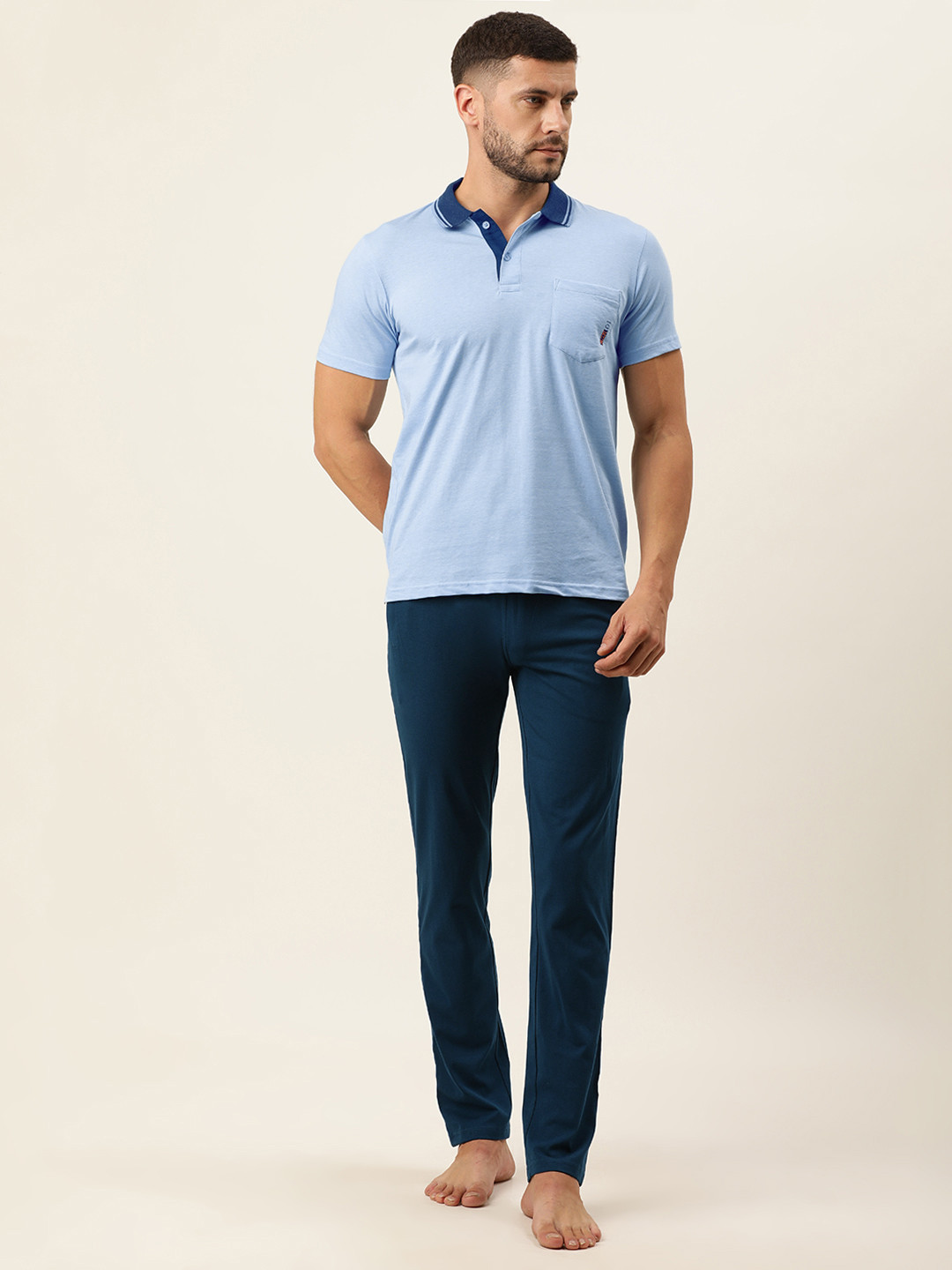 

Sweet Dreams Men Blue & Teal Blue Solid Night Suit