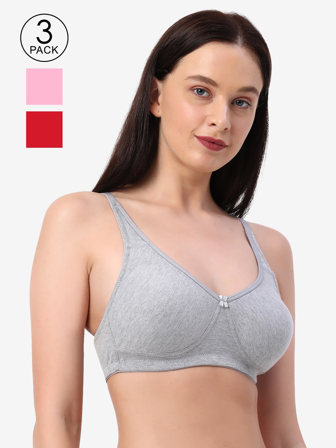 

Planetinner Pack of 3 Non Padded Wirefree Double layered Full Coverage T-Shirt Bra TB11-C3, Grey