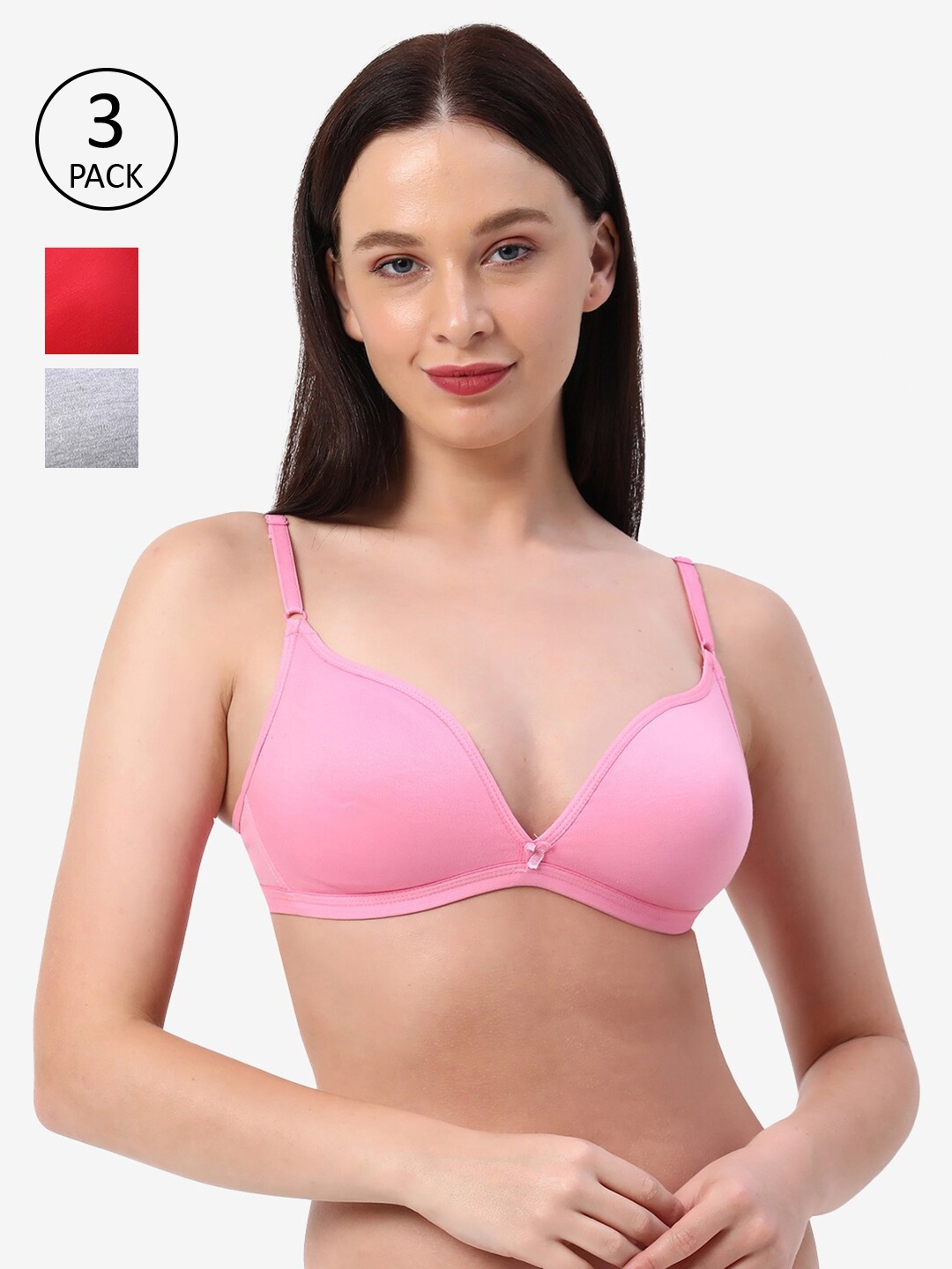 

Planetinner Pack of 3 Non Padded Non Wired Low Coverage Plunge Backless T-Shirt Bra TB13-C3, Pink