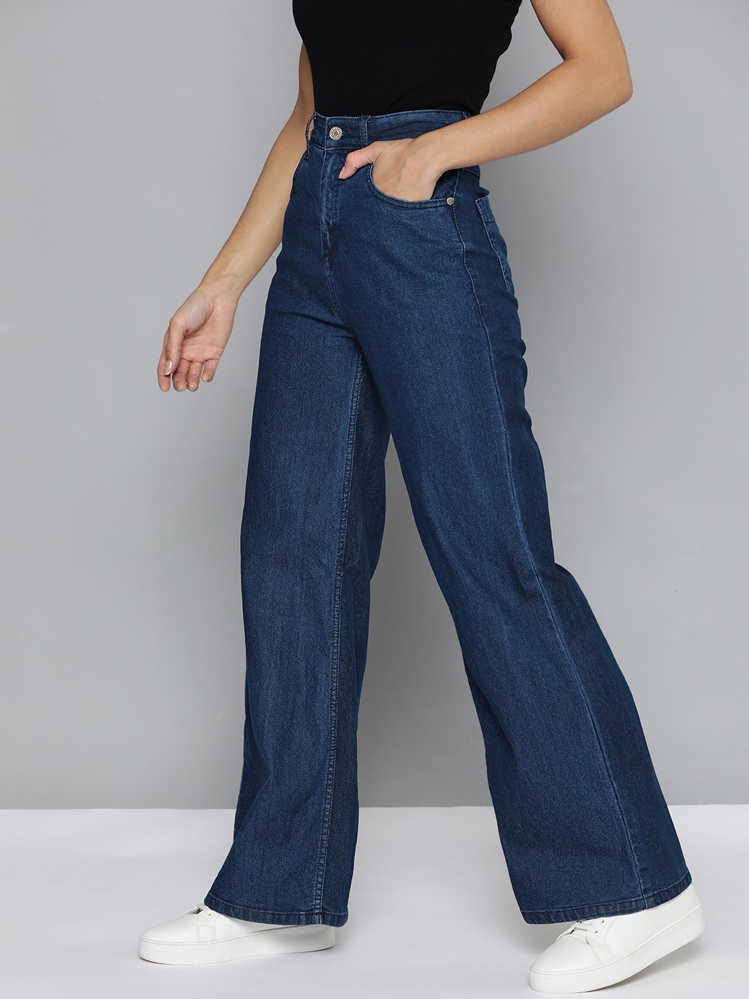 

Harvard Women Navy Blue Wide Leg Stretchable Jeans