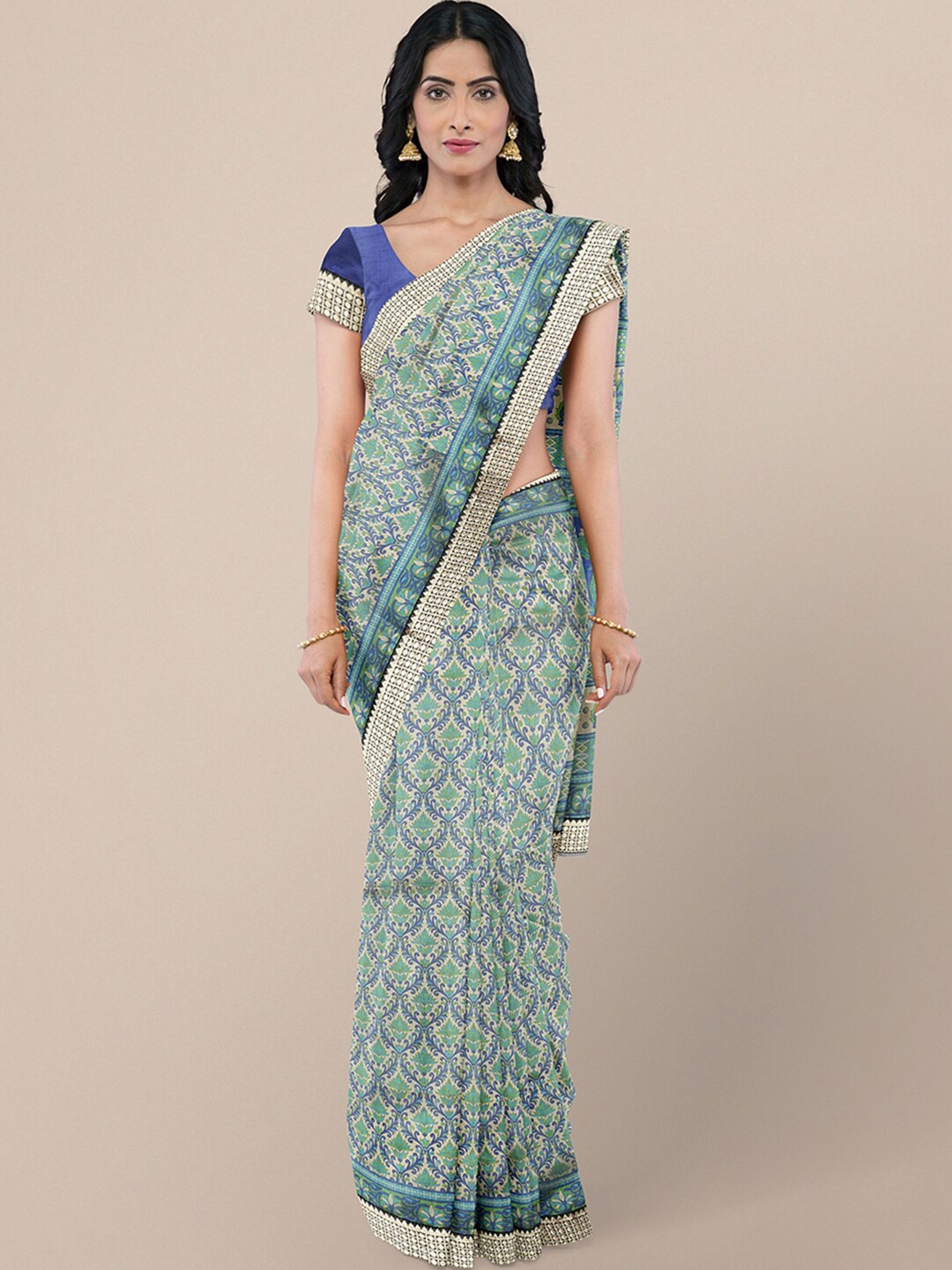

KALINI Turquoise Blue & Green Ethnic Motifs Art Silk Bhagalpuri Saree