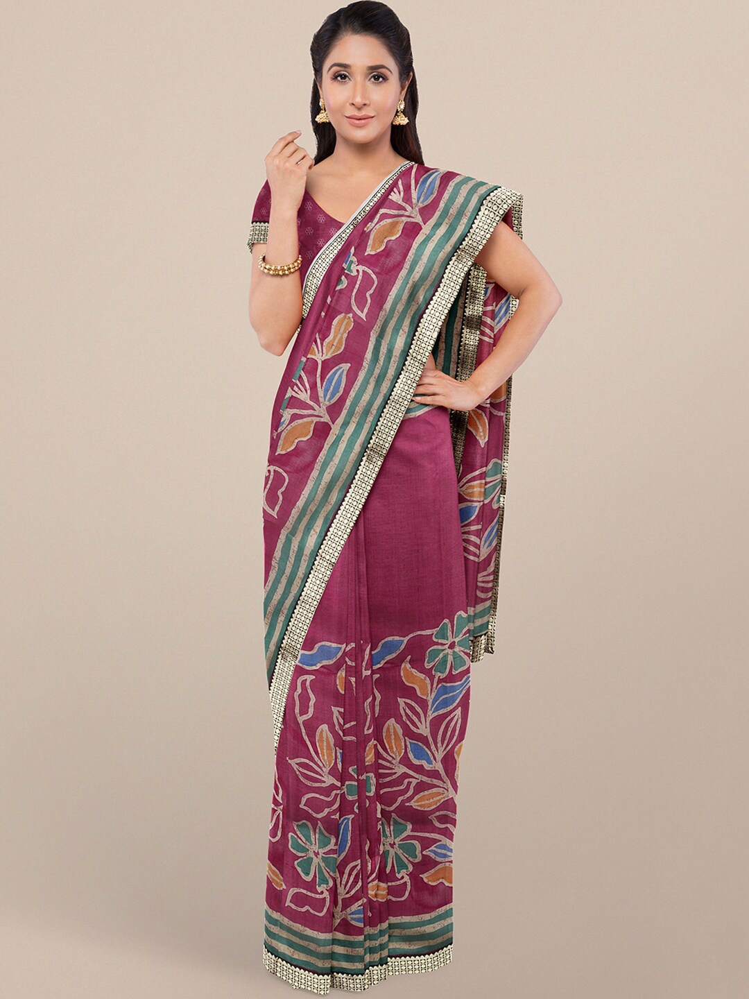 

KALINI Purple & Blue Kalamkari Zari Art Silk Bhagalpuri Saree