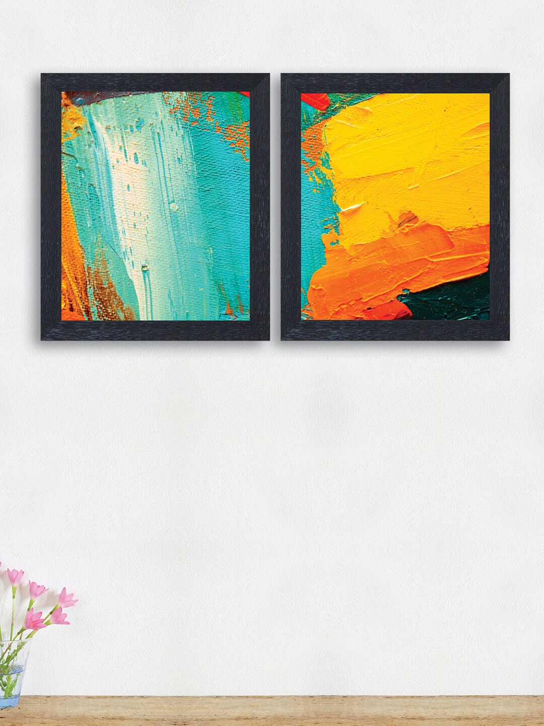 

nest ART Set of 2 Yellow & Orange Abstract Framed Painting, Multi