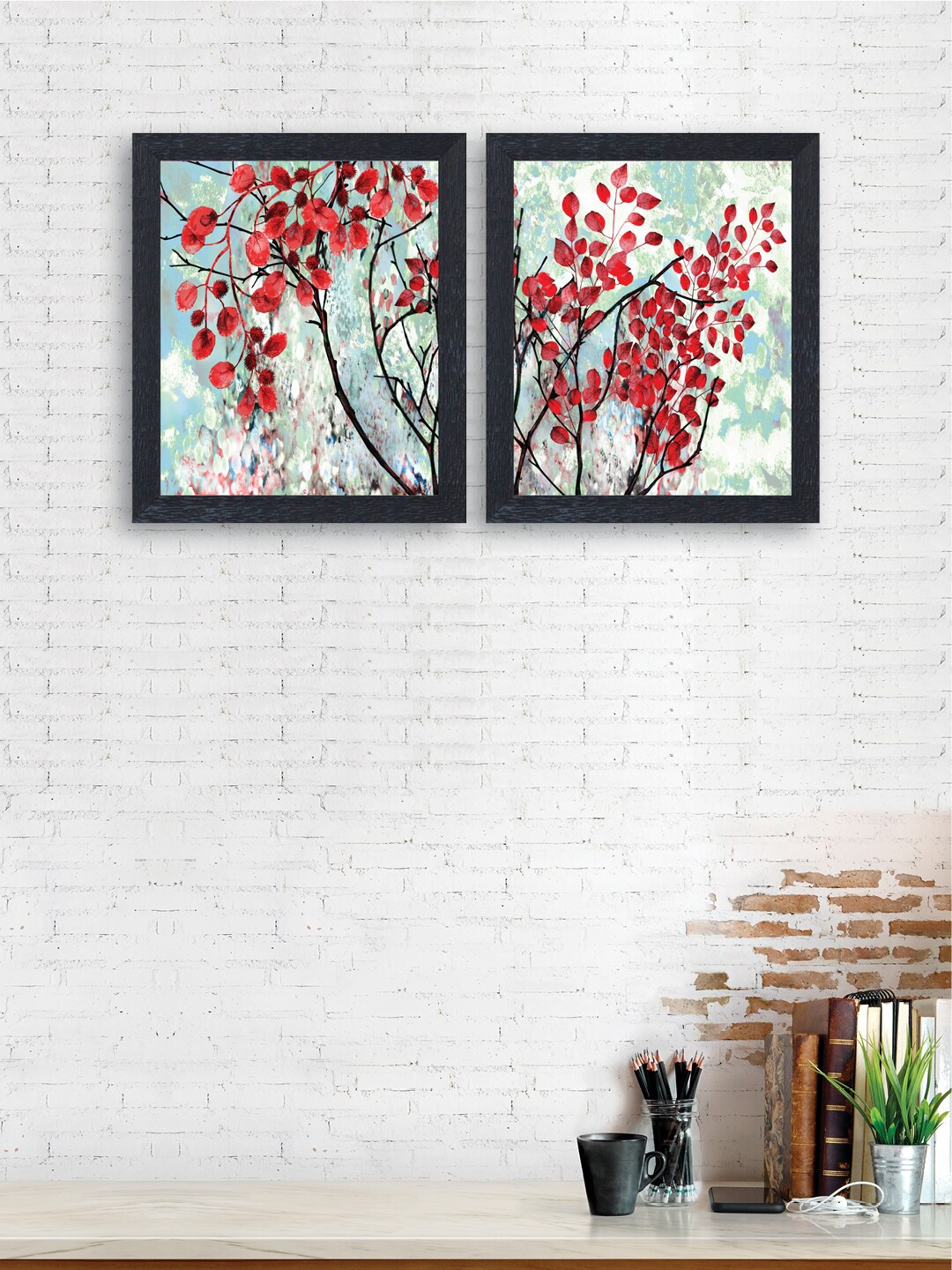 

nest ART Red & Blue Synthetic Wood Nature Art Wall Art Set of 2