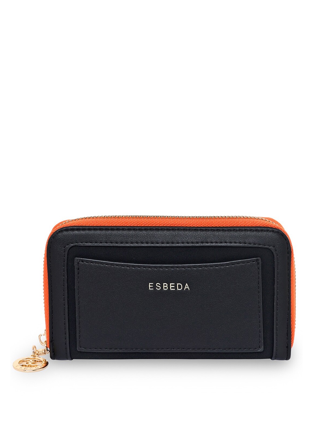 

ESBEDA Women Black & Orange Suede Zip Around Wallet