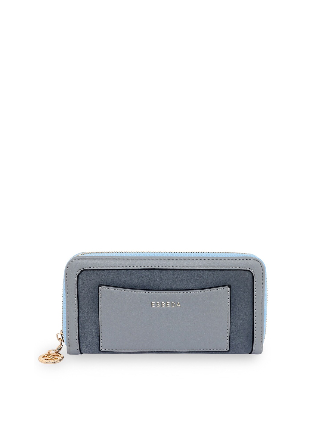 

ESBEDA Women Grey & Blue Suede Zip Around Wallet