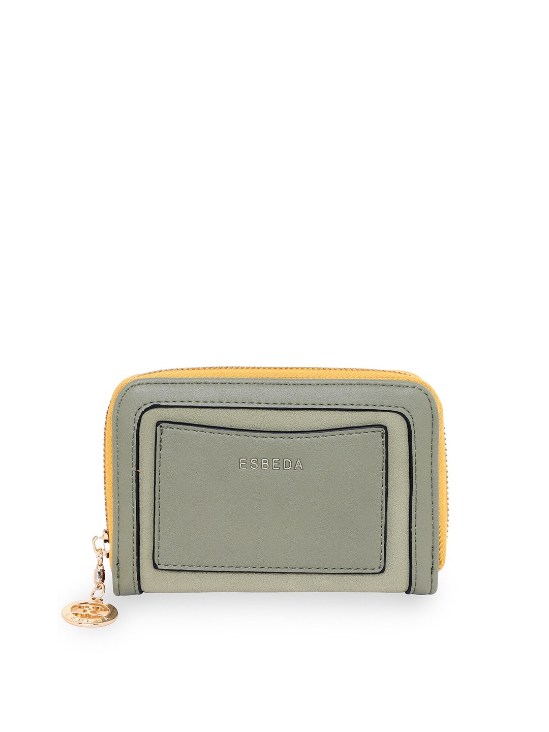 

ESBEDA Women Olive Green & Yellow Suede Zip Around Wallet