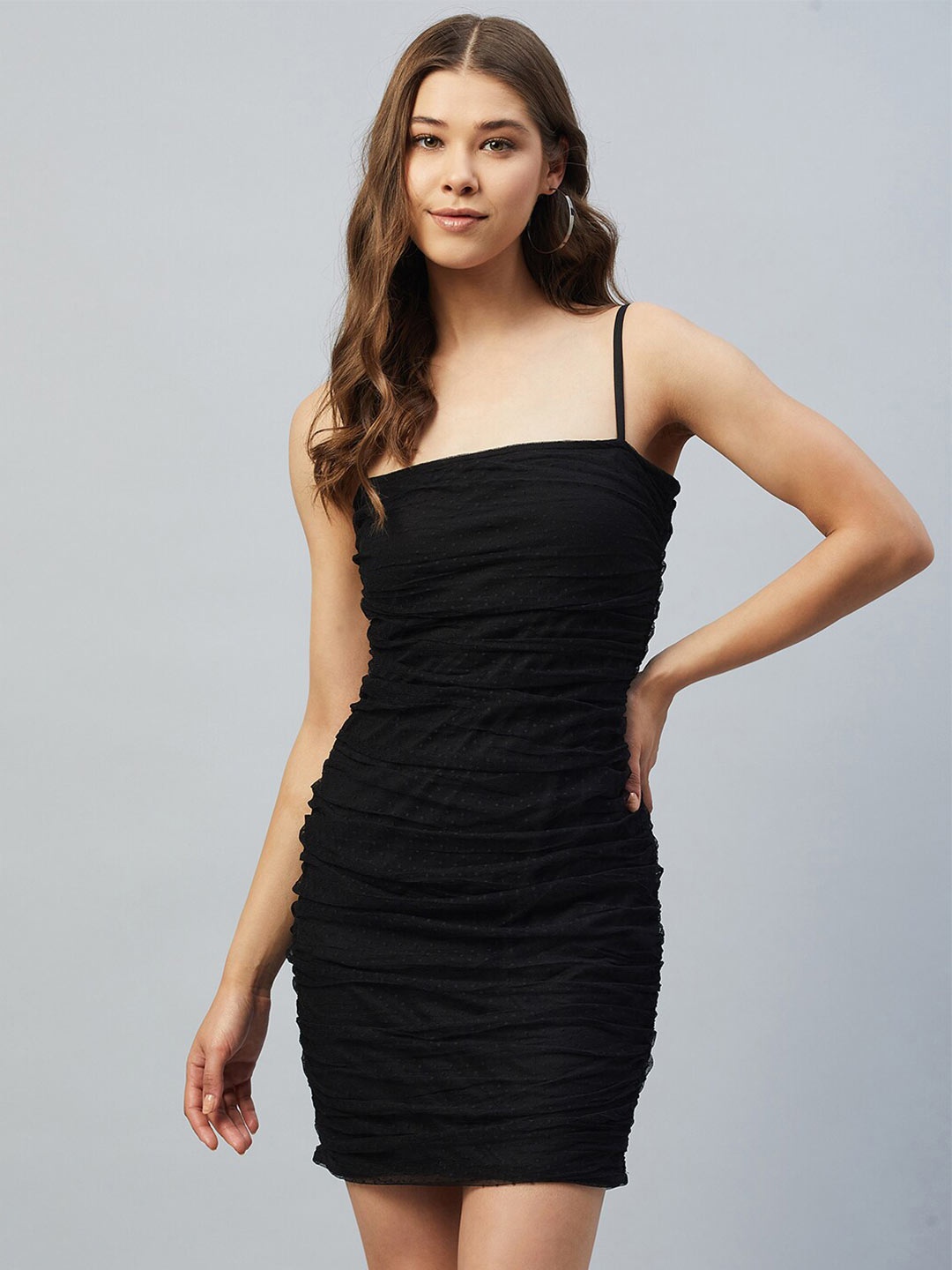 

DELAN Women Black Solid Shoulder Straps Bodycon Dress