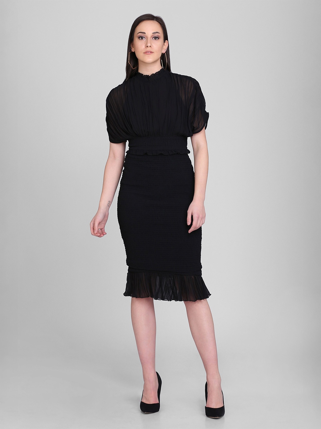 

DELAN Black Georgette Sheath Dress