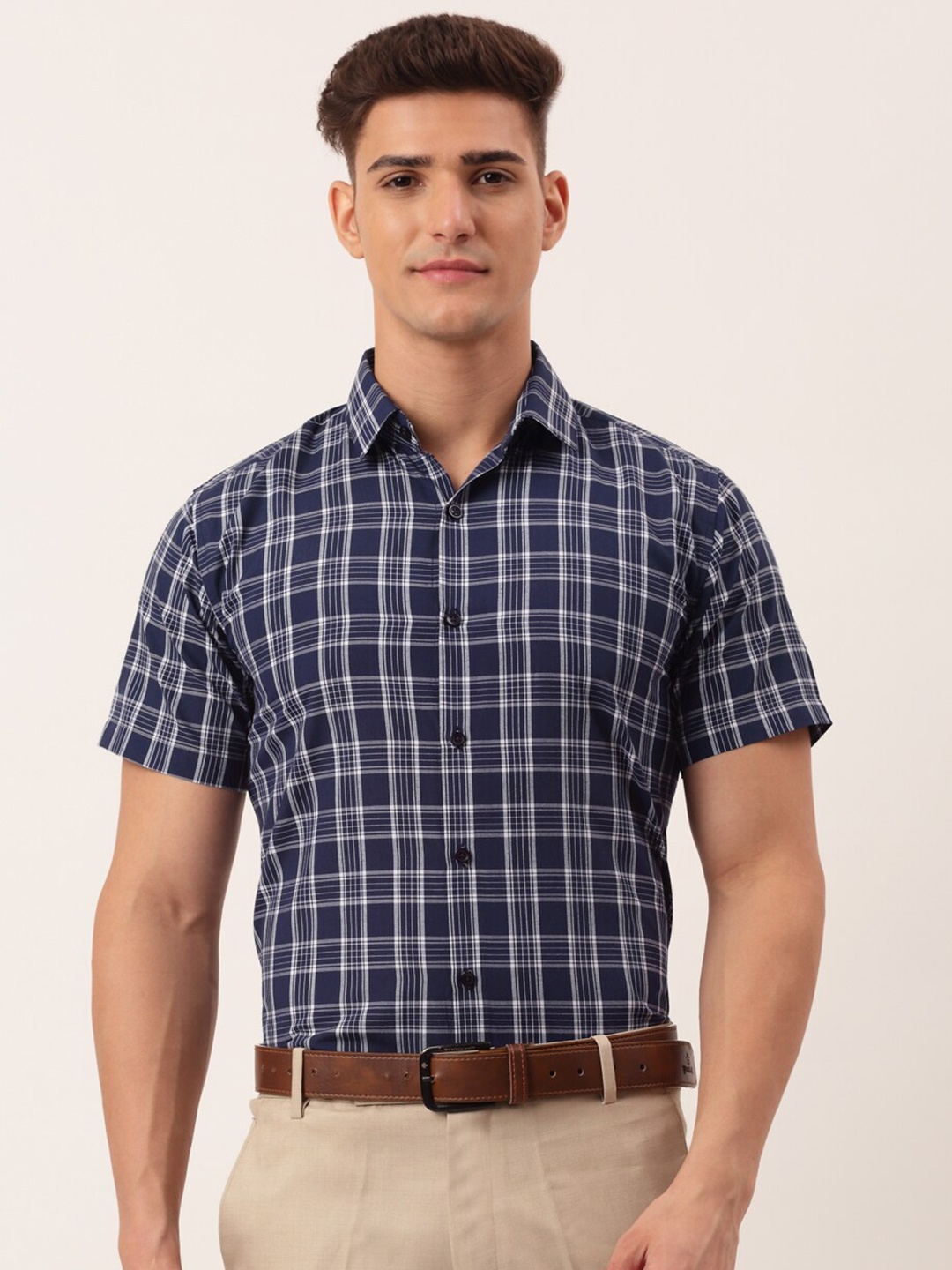 

JAINISH Men Blue Standard Checked Cotton Formal Shirt