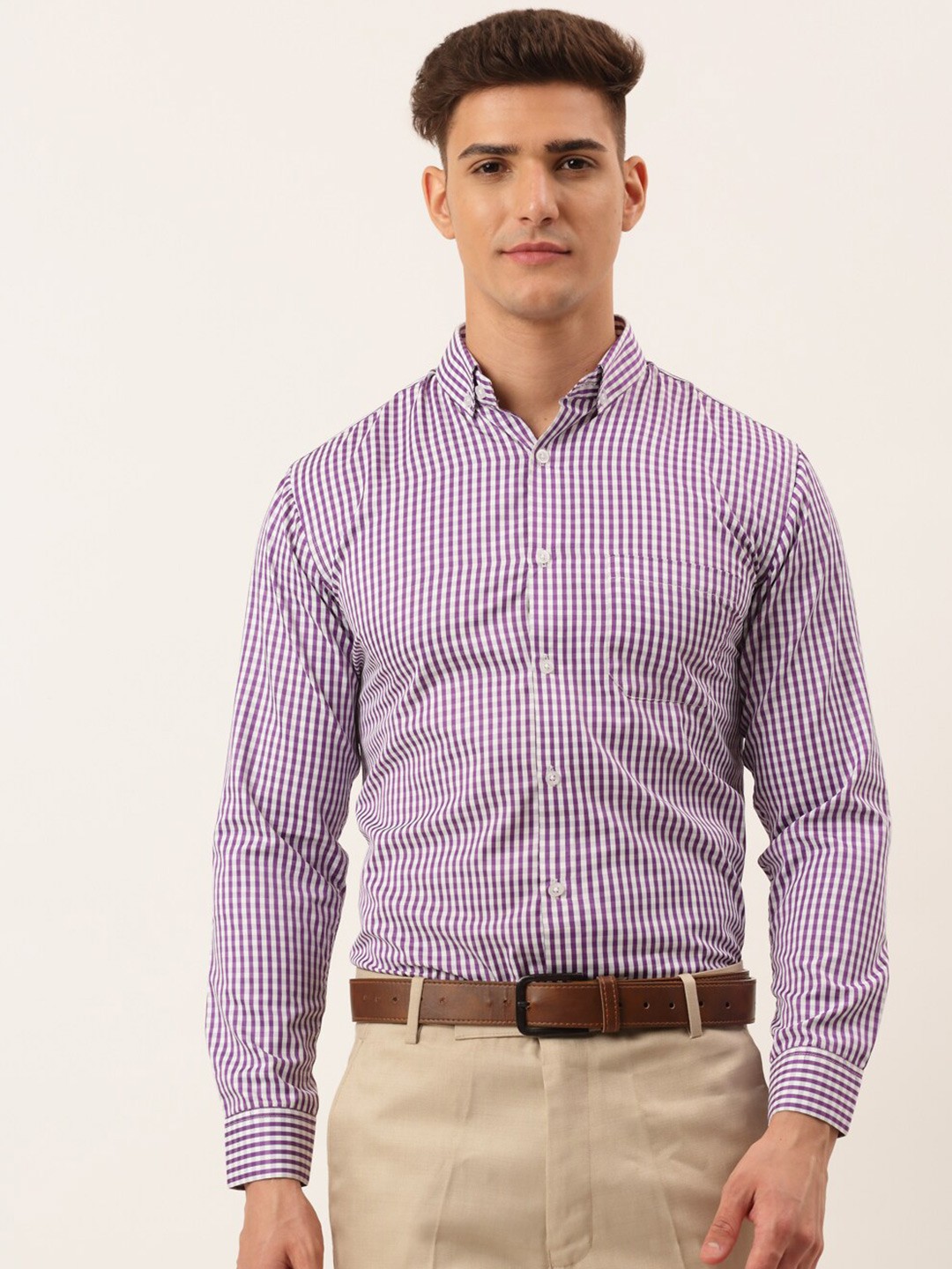 

JAINISH Men Purple Checked Regular Fit Formal Shirt