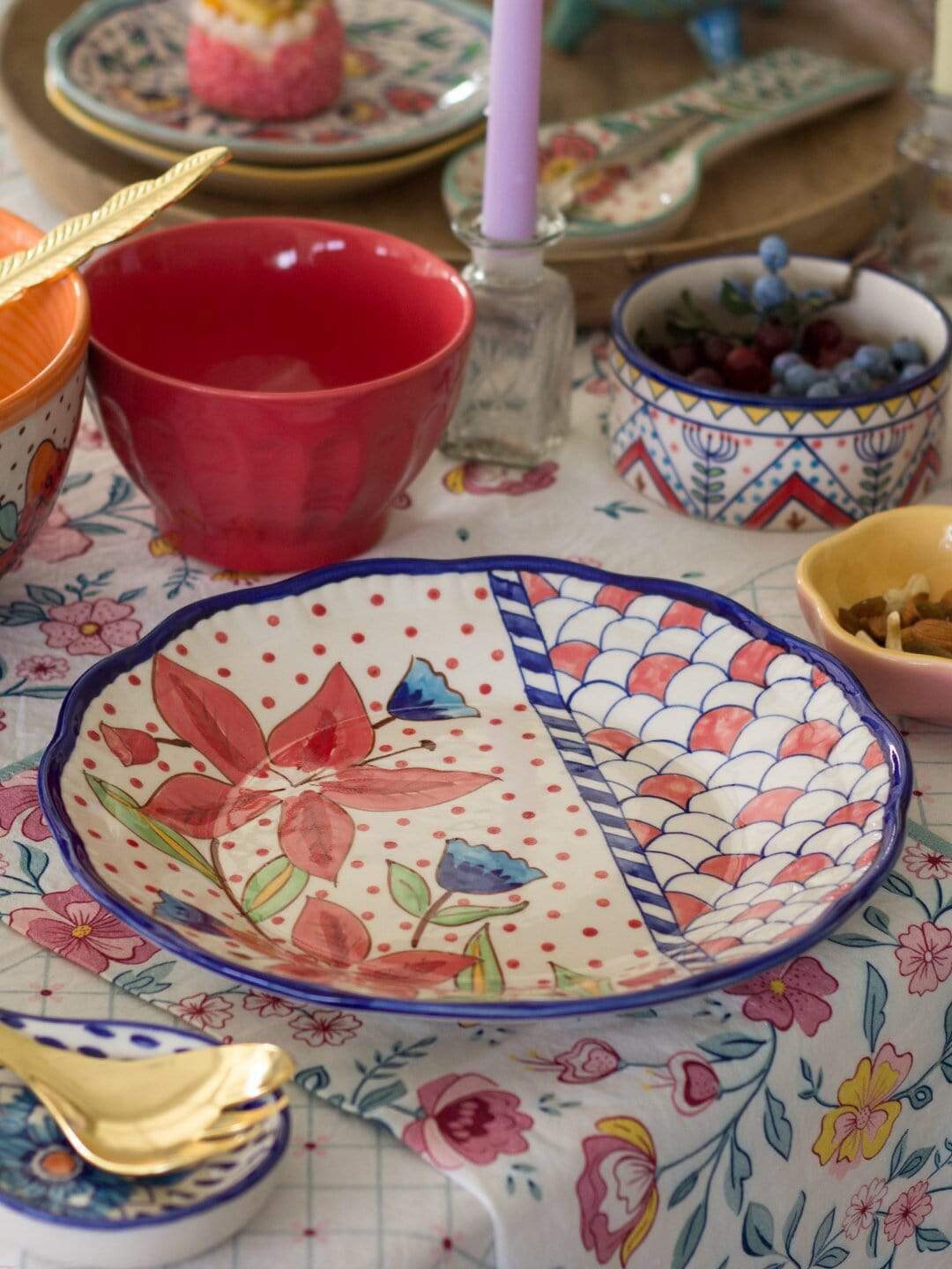 

The Wishing Chair Multi-Colored Hand Painted Round Platter Trays