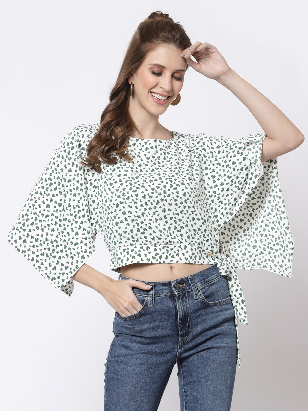 

Juelle White & Green Print Crop Top
