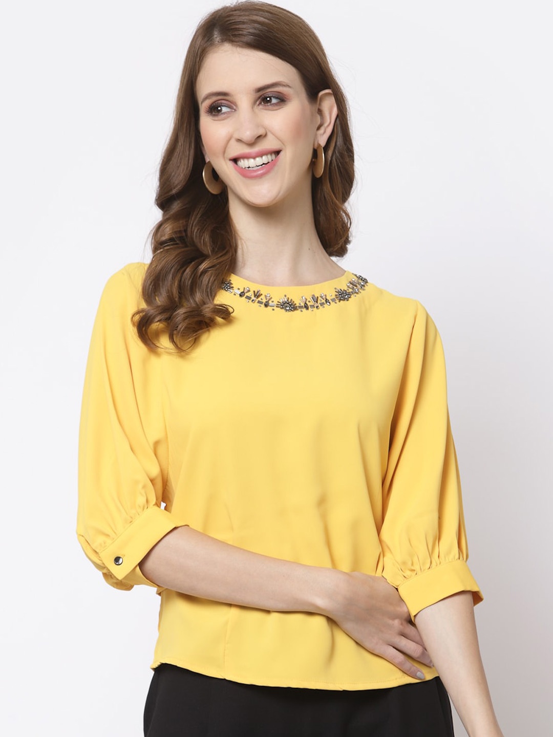 

Juelle Women Mustard Yellow Embellished Top