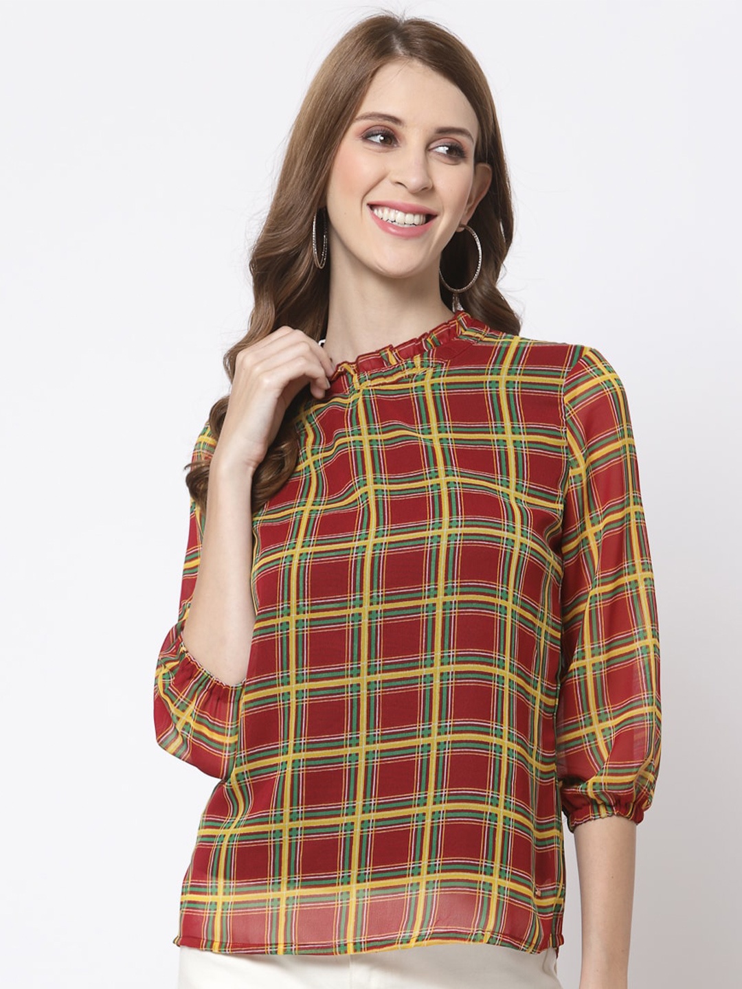 

Juelle Rust & Yellow Checked Top