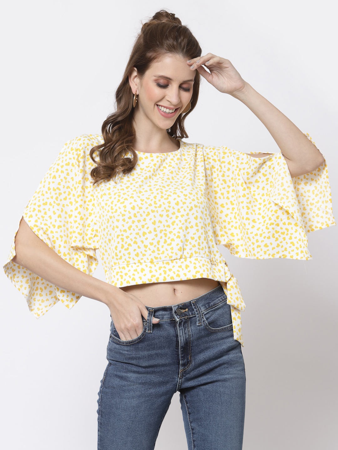 

Juelle White & Yellow Print Crop Top