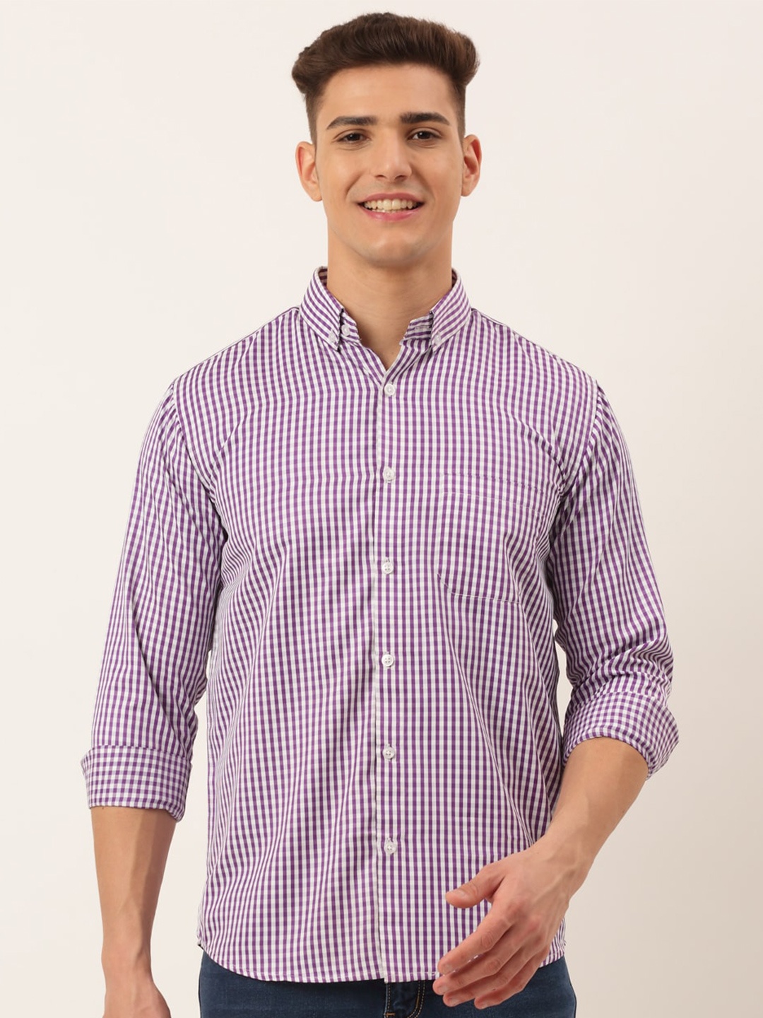 

JAINISH Men Purple Standard Micro Checked Casual Shirt