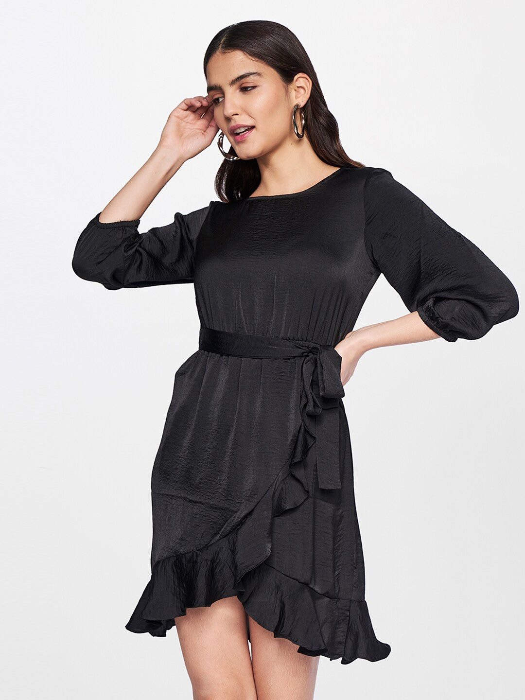

AND Women Black Solid Georgette Fit & Flare Dress