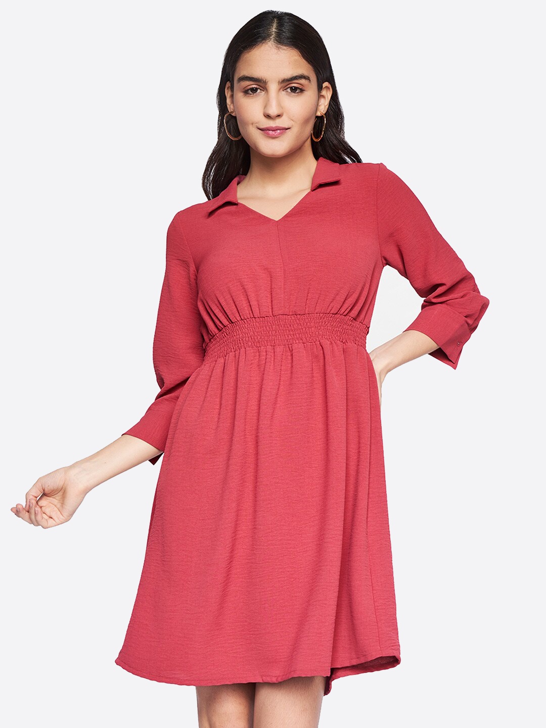 

AND Women Rust Solid Fit & Flared Dress