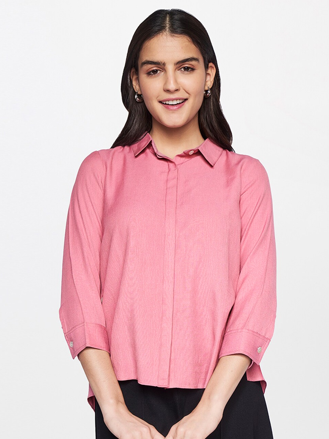 

AND Women Pink Georgette Shirt Style Top