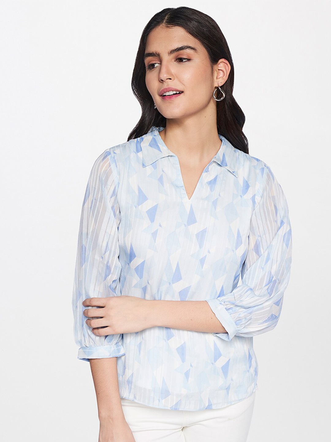 

AND Blue & White Print Georgette Top