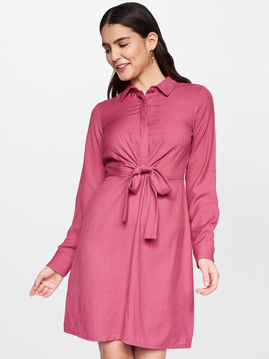 

AND Pink Waist Tie-Up Shirt Dress