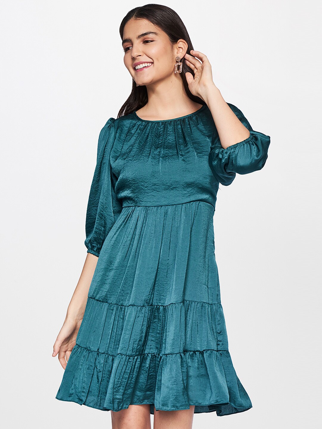 

AND Green Georgette Tiered Dress