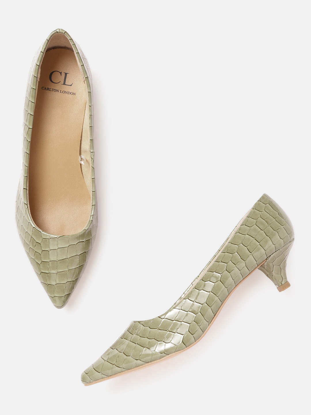 

Carlton London Green Croc Textured Kitten Pumps