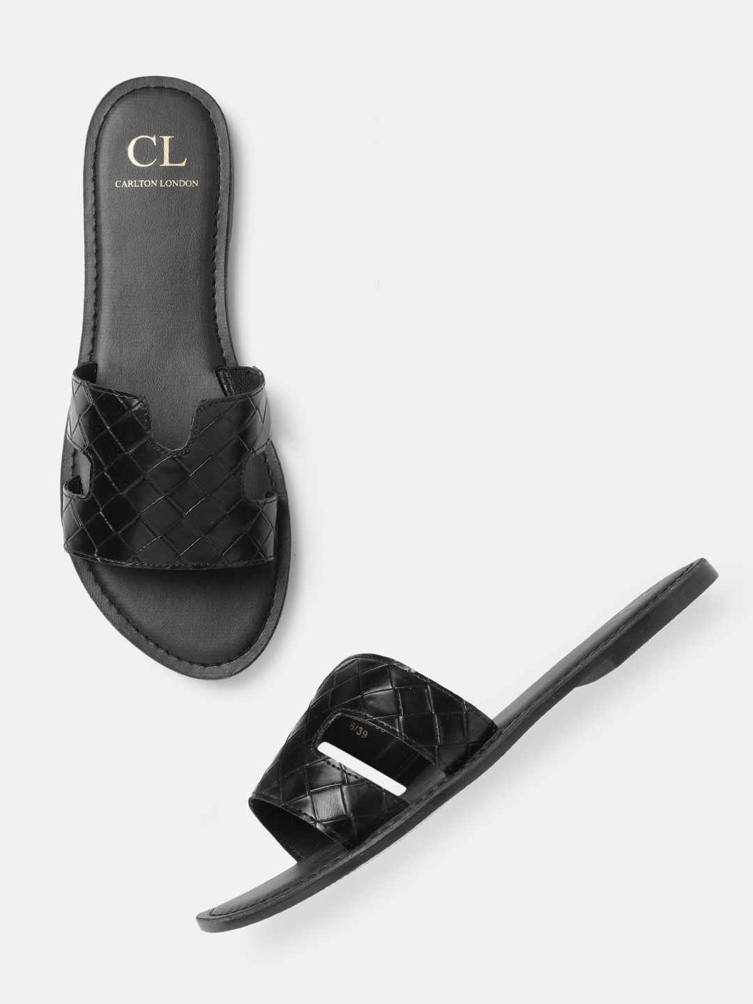 

Carlton London Women Black Solid Geometric Textured One Toe Flats