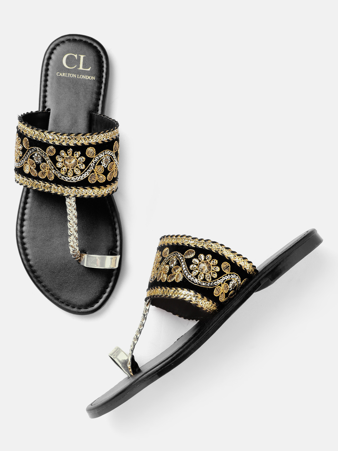 

Carlton London Women Gold-Toned Embellished Leather Ethnic One Toe Flats