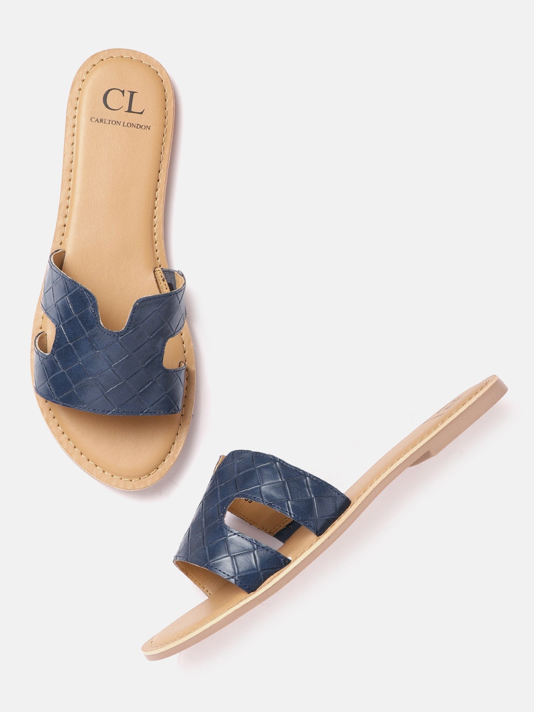 

Carlton London Women Navy Blue Basketweave Textured Open Toe Flats